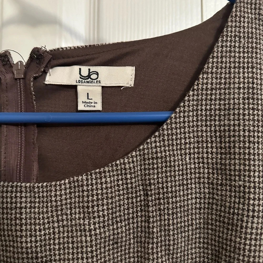 Ya Los Angeles Houndstooth Brown Belted Dress Size L - Picture 3 of 4